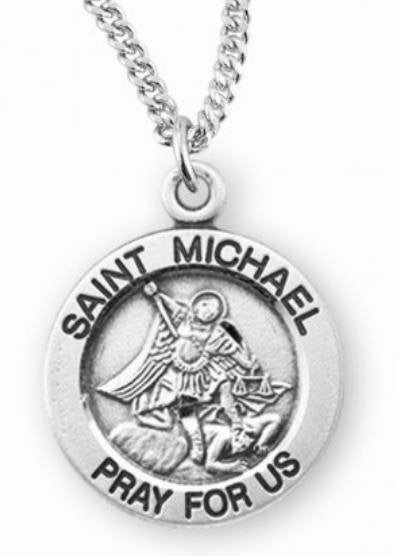 Saint Michael Round Sterling Silver Medal, 5/8", Your Choice of Chain, # 6535