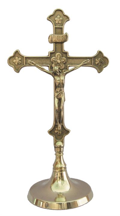 11.5" Standing Brass Crucifix, Made in Italy, Shiny Finish, # 65602
