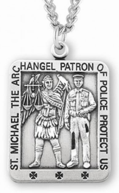 Saint Michael Police Sterling Silver Medal, 7/8", Your Choice of Chain, # 6563