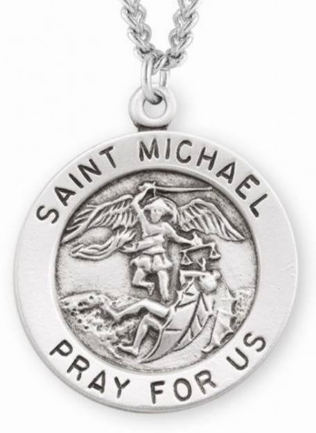 Saint Michael Sterling Silver Medal, 7/8", Your Choice of Chain, # 6574
