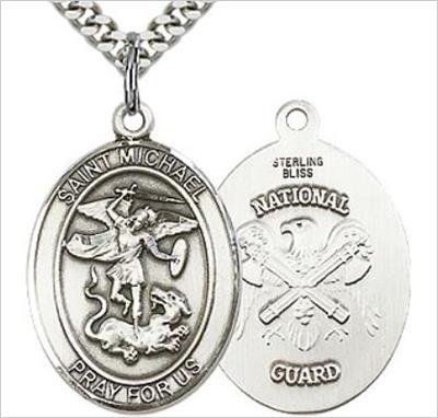 St. Michael / National Guard Medal, Sterling Silver, 1" tall, Your Choice of Chain, # 65776