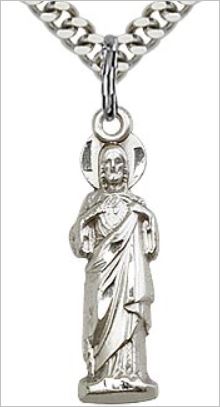 Sacred Heart Figure Medal, Sterling Silver, 7/8", Your Choice of Chain, # 65784