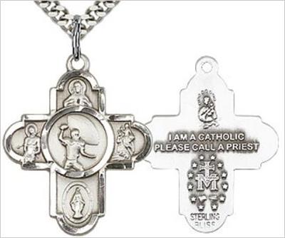 Football 4-Way Medal, Sterling Silver, 1", Your Choice of Chain, # 65786