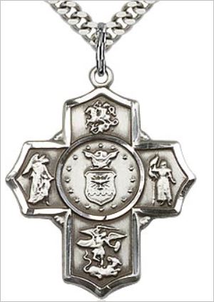 Air Force 4-Way Medal, Sterling Silver, 1-1/8", Your Choice of Chain, # 65796