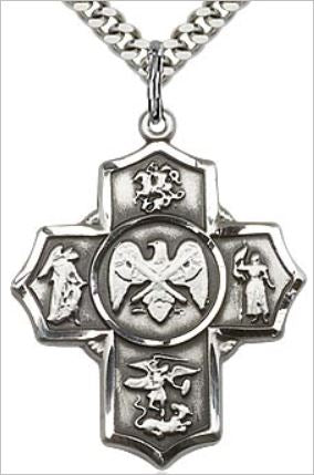 National Guard 4-Way Medal, Sterling Silver, 1-1/8", Your Choice of Chain, # 65800
