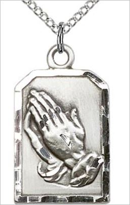 Praying Hands Medal with Serenity Prayer, Sterling Silver, 13/16", Your choice of chain, # 65807