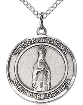Virgen de Fatima Spanish Medal, Fine Pewter, 3/4", Your choice of chain, # 17648