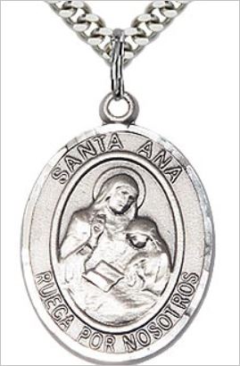 Spanish Santa Ana Medal, Sterling Silver, 3/4", Your choice of chain, # 65815
