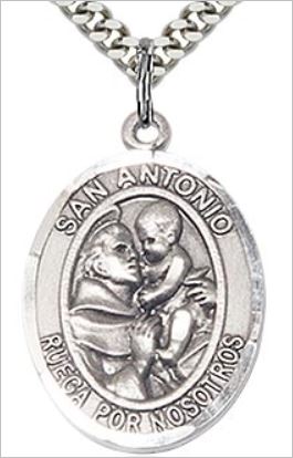 Spanish San Antonio Medal, Sterling Silver, 1", Your choice of chain, # 65817