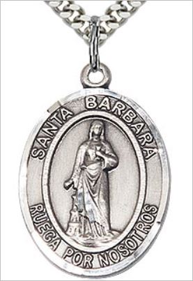 Spanish Santa Barbara Medal, Sterling Silver, 3/4", Your choice of chain, # 65818