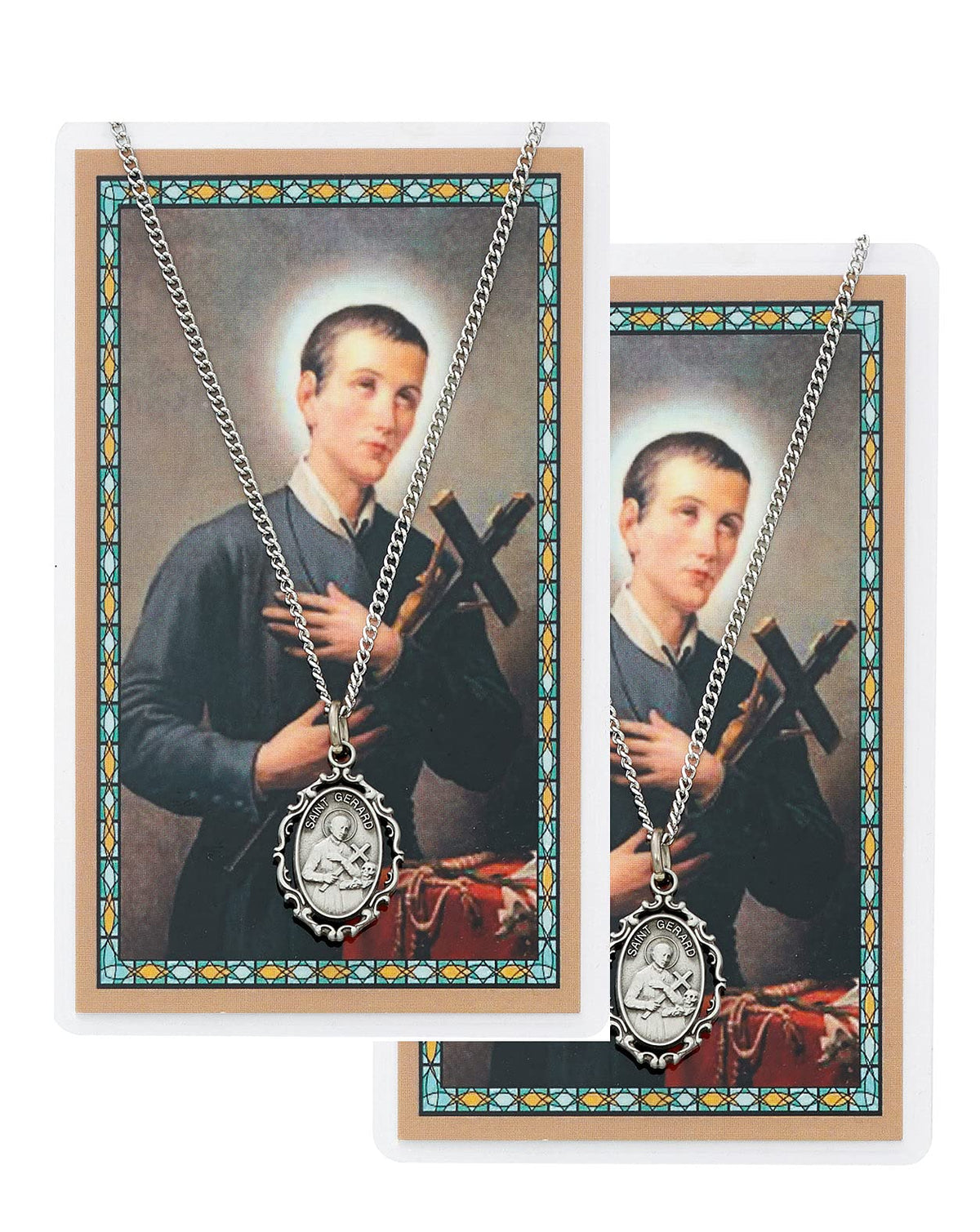 St. Gerard Pewter Medal with Laminated Holy Card, 18" Chain, 2-Count Value Pack. # 21361
