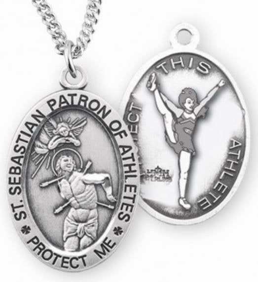 Female Cheer / St. Sebastian Medal in Sterling Silver, 7/8", Your Choice of Chain, # 6602