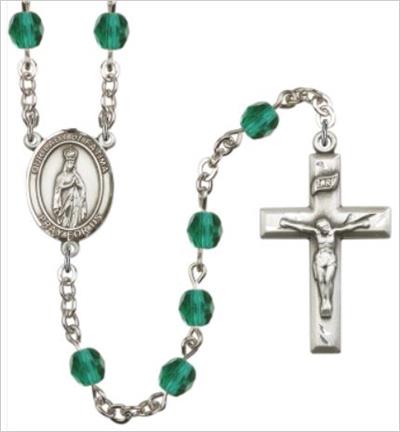 6mm Fire Polished Silver Plate Our Lady of Fatima Rosary, Zircon, # 66043