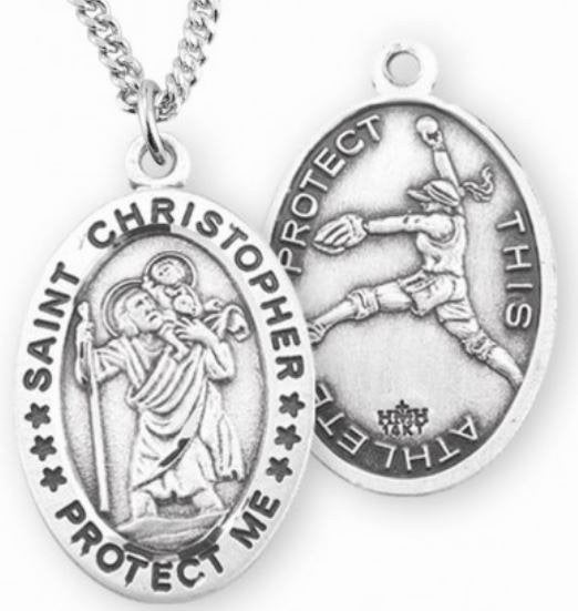 Female Softball / St. Christopher Medal in Sterling Silver, 7/8", Your Choice of Chain, # 6609