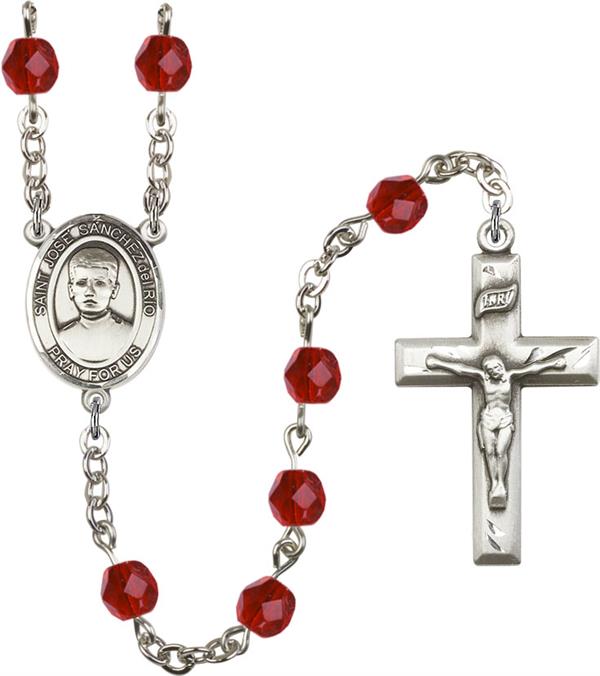 6mm Fire Polished Silver Plate St. Jose Luis Sanchez del Rio Rosary, Ruby, # 66105