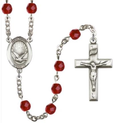 6mm Fire Polished Silver Plate Holy Spirit Rosary, July, # 66134