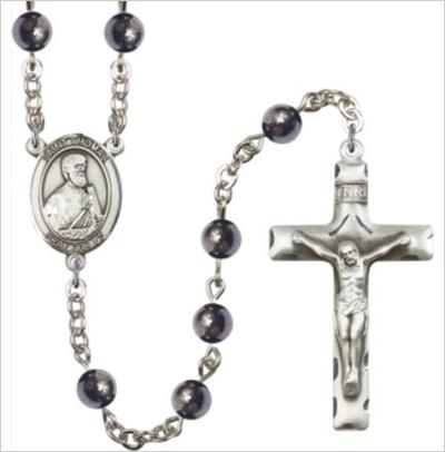 St. Thomas the Apostle Rosary, 6mm Hematite Beads, Silver Plate, # 66164