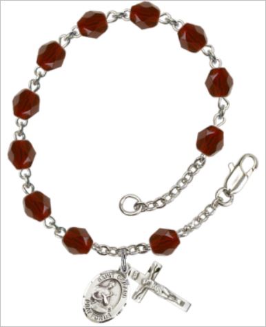 6mm Fire Polished Silver Plate Rosary Bracelet, Garnet, St. Gerard, # 66170