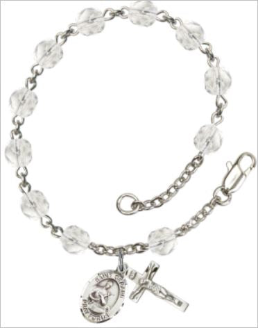 6mm Fire Polished Silver Plate Rosary Bracelet, Crystal, St. Gerard, # 66173