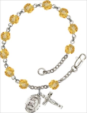 6mm Fire Polished Silver Plate Rosary Bracelet, Topaz, St. Gerard, # 66180