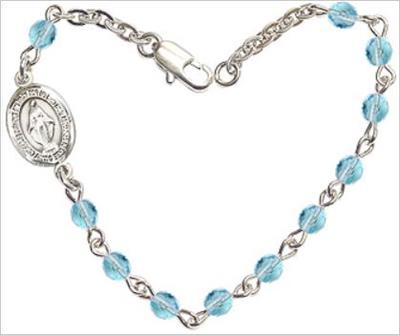 4mm Fire Polished Rosary Bracelet, 6.25", Miraculous Charm, Aqua, # 66183