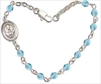 4mm Fire Polished Rosary Bracelet, 7.25", Holy Spirit Confirmation Charm, Aqua, # 66206