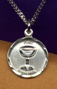 9/16" Communion Medal in Sterling, Your Choice of Chain, # 6627