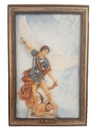6x9" St. Michael Plaque, Full Color Resin, # 66351