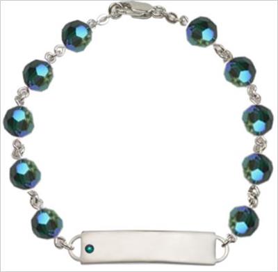 0% Sterling 8mm Birthstone Rosary Bracelet w/ ID Tag, Emerald, # 66551