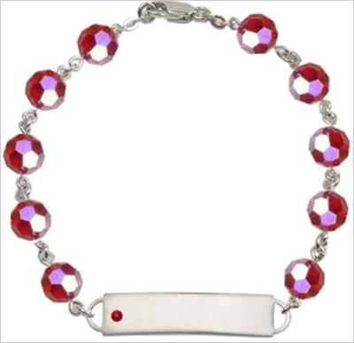 100% Sterling 8mm Birthstone Rosary Bracelet w/ ID Tag, Ruby, # 66553
