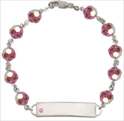 100% Sterling 8mm Birthstone Rosary Bracelet w/ ID Tag, Rose, # 66556
