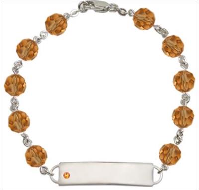 100% Sterling 8mm Birthstone Rosary Bracelet w/ ID Tag, Topaz, # 66557