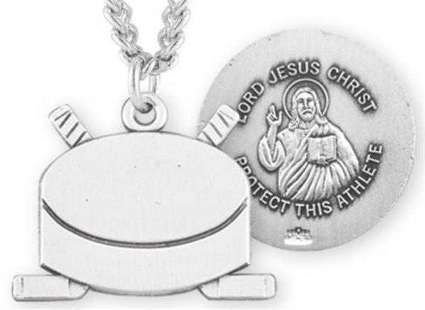 Hockey / Christ Medal in Sterling Silver, 11/16", Your Choice of Chain, # 6655