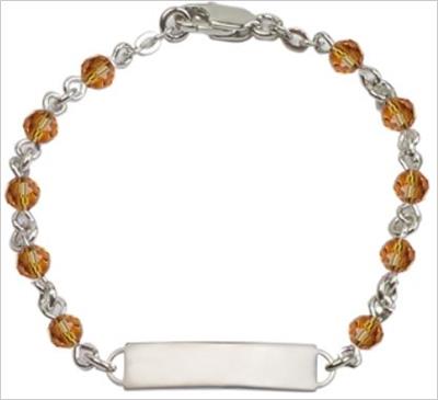 100% Sterling 4mm Birthstone Rosary Bracelet w/ ID Tag, Topaz, # 66569