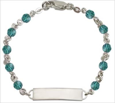 100% Sterling 4mm Birthstone Rosary Bracelet w/ ID Tag, Zircon, # 66570