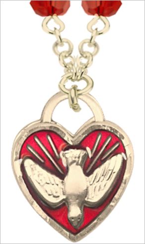 14kt Gold Filled Holy Spirit Necklace, 6mm Ruby Crystals, 18", # 66574