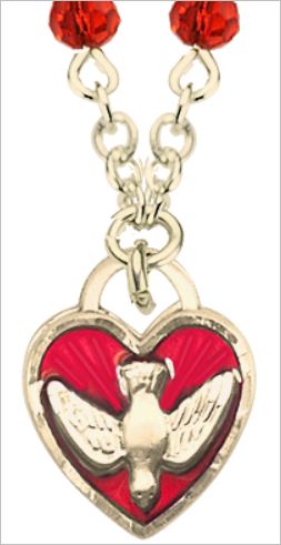 14kt Gold Filled Holy Spirit Necklace, 4mm Ruby Crystals, 18", # 66576