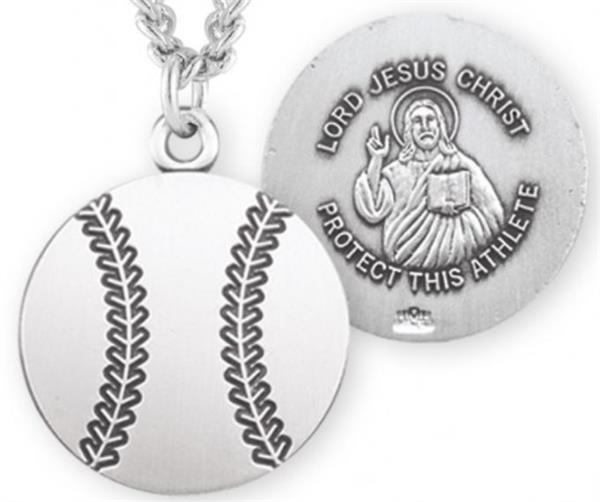 Baseball / Christ Medal in Sterling Silver, 11/16", Your Choice of Chain, # 6657