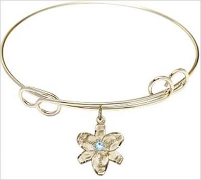 Chastity Bracelet, 7-1/2" Round Loop Bangle, Aqua, 14kt Gold Filled Charm, # 66591