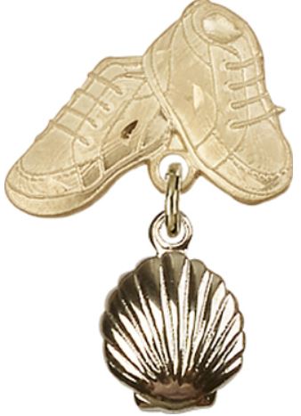 Baby Boots Baby Pin with Shell, Solid 14kt Gold, # 66608