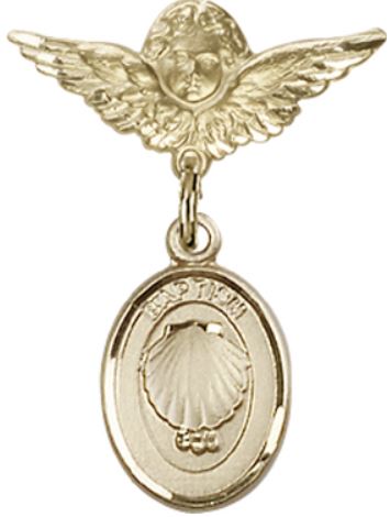 Small Angel Baby Pin with Shell Medal, 14kt Gold Filled, # 66631