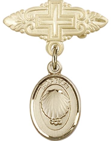 Baby Pin with Shell Medal, Solid 14kt Gold, # 66641