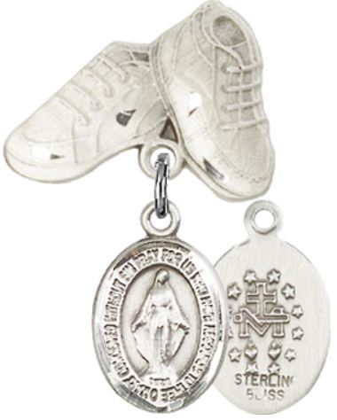 Baby Boots Baby Pin with Miraculous Medal, Sterling Silver, # 66690