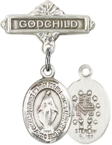 Godchild Baby Pin with Miraculous Medal, Sterling Silver, # 66708