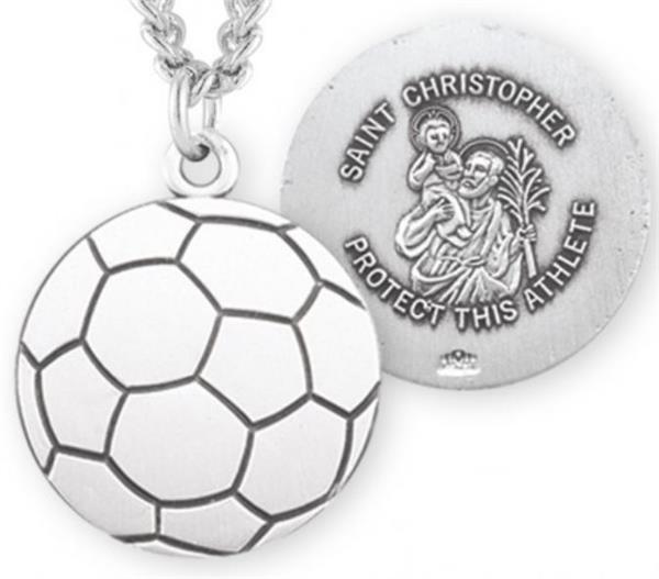Soccer / St. Christopher Medal in Sterling Silver, 11/16", Your Choice of Chain, # 6670