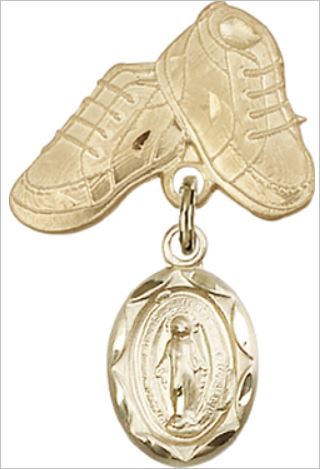 Baby Boots Baby Pin with Miraculous Medal, 14kt Gold Filled, # 66747
