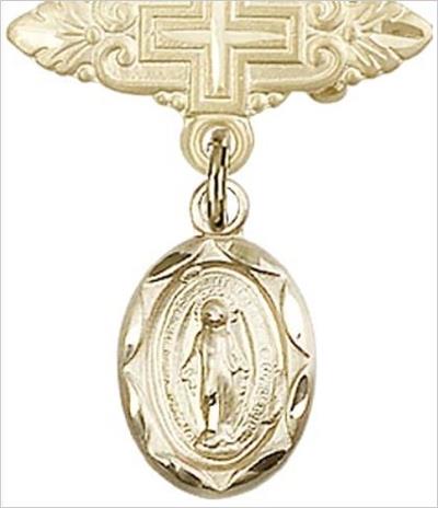 Baby Pin with Miraculous Medal, Solid 14kt Gold, # 66760