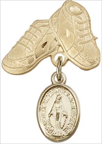 y Boots Baby Pin with Miraculous Medal, 14kt Gold Filled, # 66768