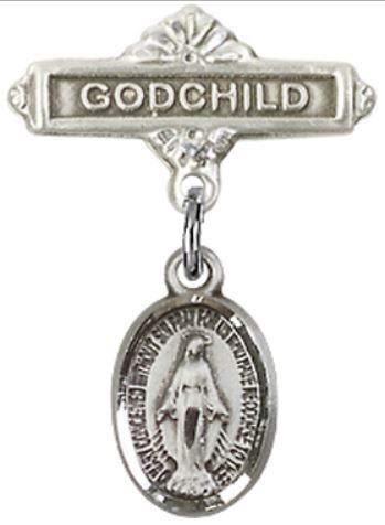 Godchild Baby Pin with Miraculous Medal, Sterling Silver, # 66786