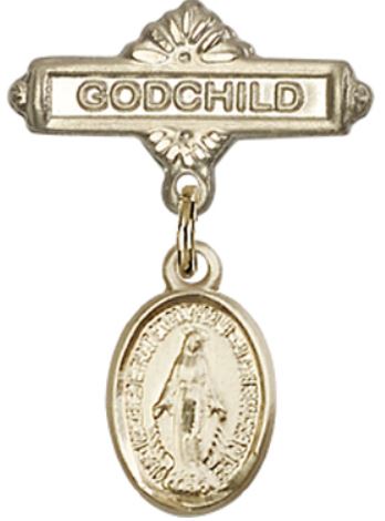 Godchild Baby Pin with Miraculous Medal, 14kt Gold Filled, # 66787